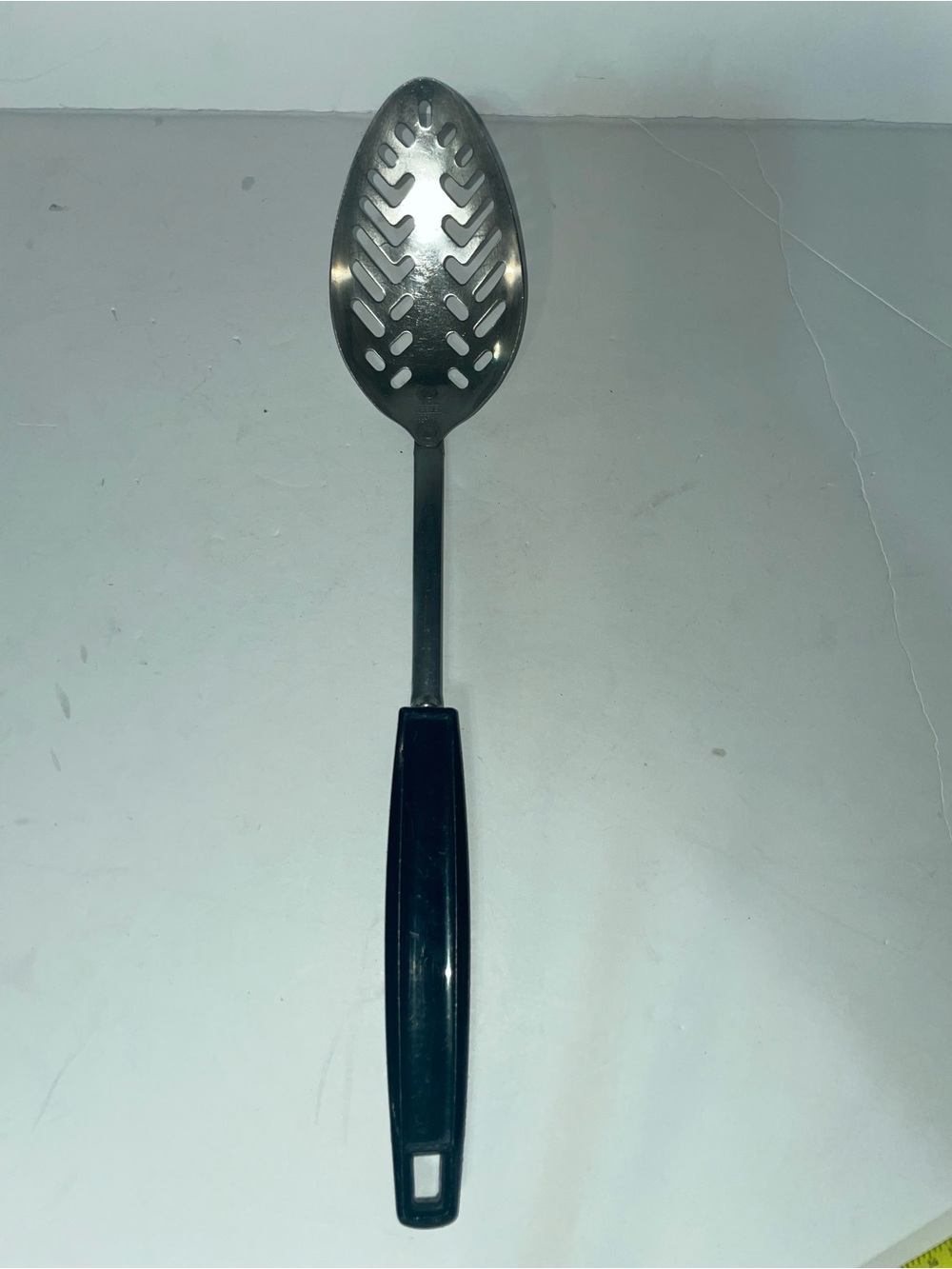 Vintage Ekco Slotted Serving Spoon Stainless Steel Black Plastic Handle